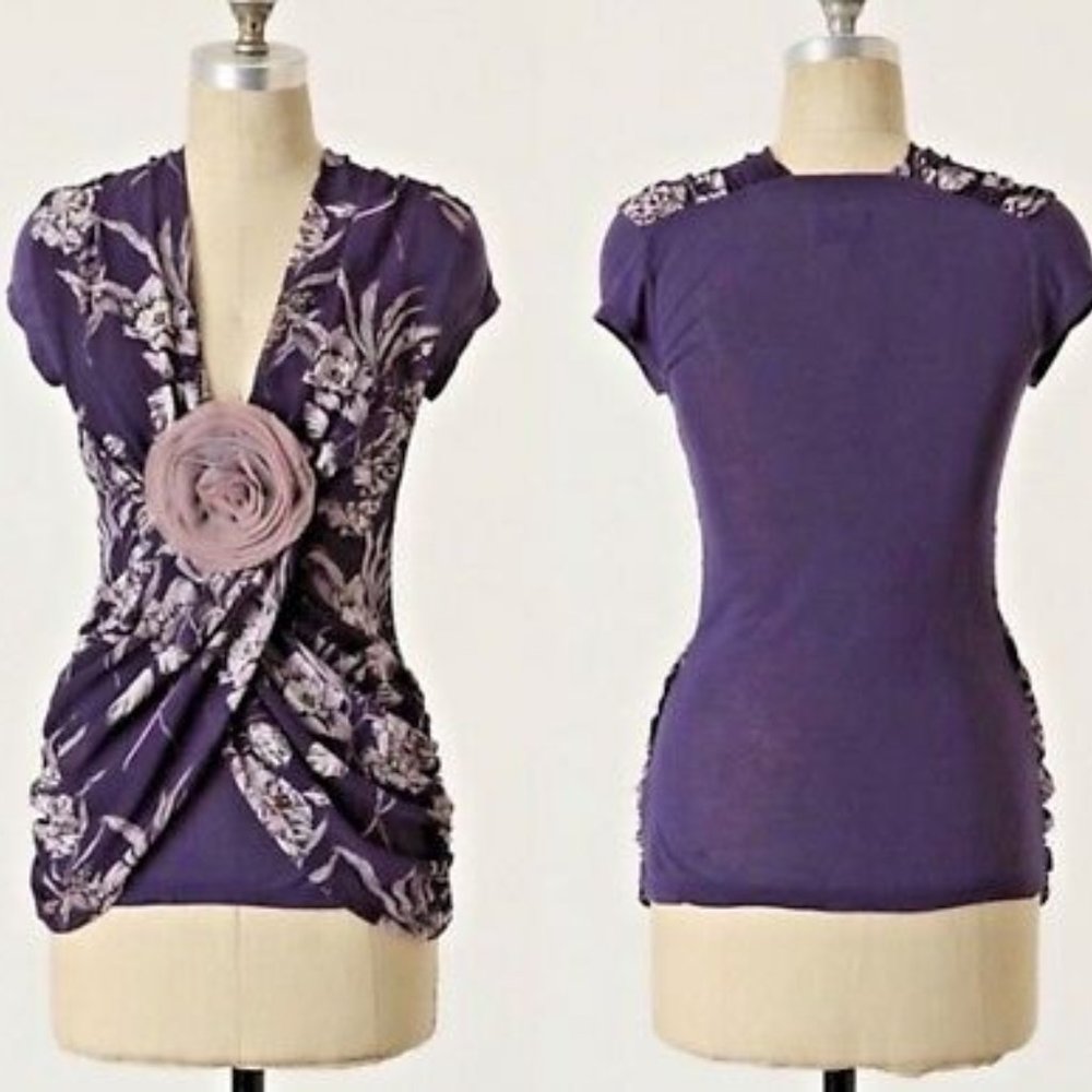 Anthro | Deletta Purple Midnight Rose Blouse Small